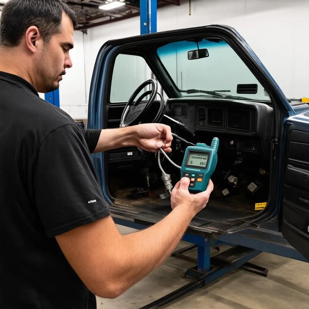 OBD-I scanner in use